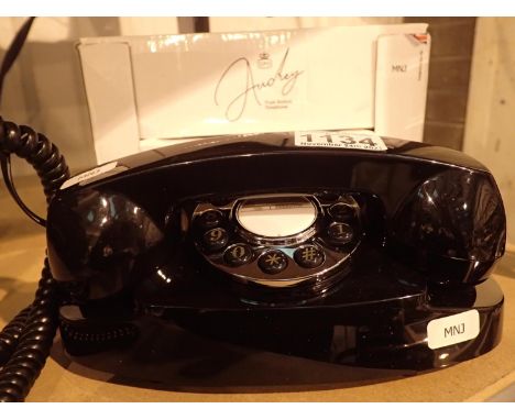 Black Audrey, GPO retro push button telephone replica of the 1970s classic, compatible with modern telephone banking and any 