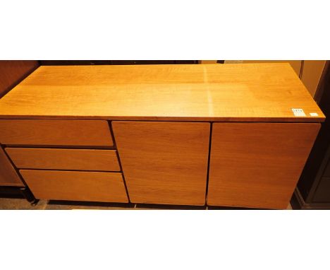 Vintage style teak sideboard with cupboard and three drawers, can be dismantled into three sections, with adjustable feet, 14