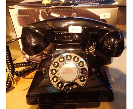 Black, GPO Carrington, push button telephone in 1920s styling with pull-out pad tray; compatible with modern telephone bankin