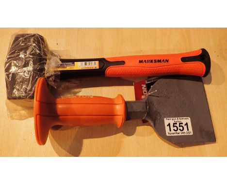 New lamp hammer and bolster chisel. Not available for in-house P&amp;P, contact Paul O'Hea at Mailboxes on 01925 659133 