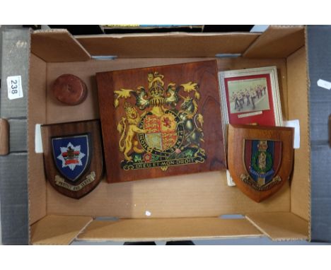 A collection of military related items including Nigmegen marching medal, Army wood badges etc