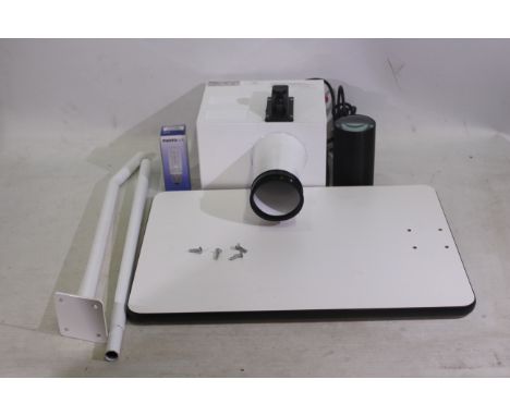 A Kopykake 303XK artist projector with stand and white board. Comes with four screws, lens, and boxed Photolux lamp bulb. (Th