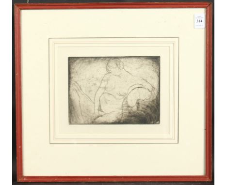 EDMOND AMAN-JEAN (1860-1935) FRENCH. Nude. Etching. 5 7/8" x 7 7/8". Provenance: STOPPENBACH &amp; DELESTRE LTD.