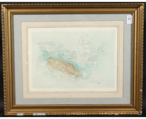 RAOUL DUFY. Sleeping Nude. Original etching and pencil.  Signed.  9" x 12" (23 x 30cms). Provenance: Craddock and Barnard, Mu
