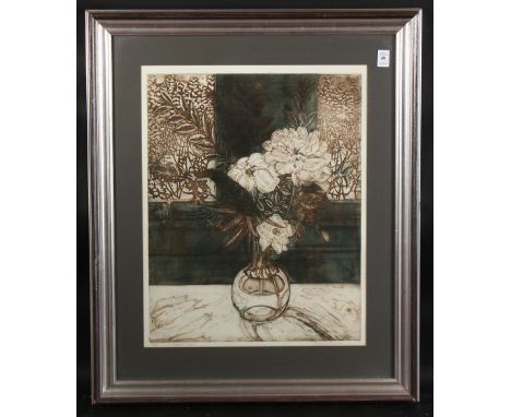 RICHARD BAWDEN. Colour etching and aquatint, "Roses and Lilac", signed, inscribed "a/p" in pencil in lower margin. Plate 19.5