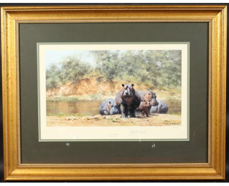 DAVID SHEPHERD. HOT POTAMI.  Colour Print.  Signed.  767/850. Image 9" x 16" (23 x 41cms).