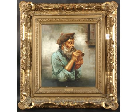 ITALIAN SCHOOL. Portrait, head and shoulders of an old man smoking a pipe. 15" x 13" (38 x 33cms), in a good gilt frame.