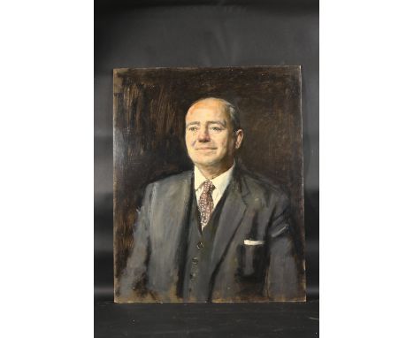 GEORGE WEISSBORT (1928-2013). Portrait, head and shoulders of a gentleman in a suit, shirt, and tie. Oil on board. 31.5" x 25