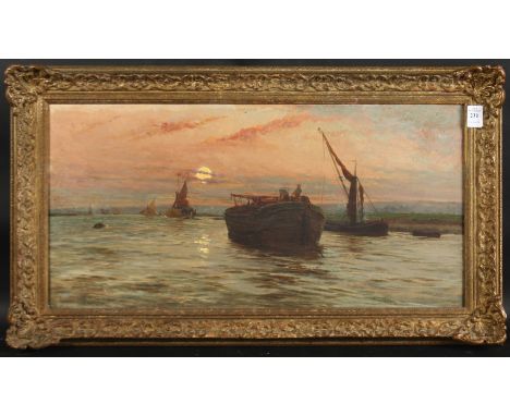 CHARLES HENRY MILLER (1842-1922) AMERICAN. Shipping on a river at dusk, oil on canvas, reverse inscribed 'Low River, Tottenha