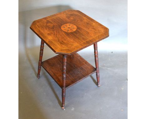 An Edwardian Rosewood Marquetry Inlaid Two Tier Occasional Table, together with an art nouveau drop flap table 