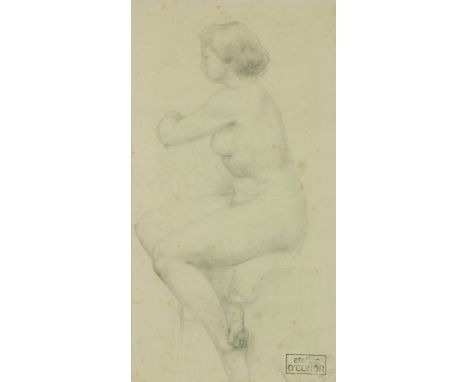 Roderic O'Conor, Irish (1860-1940)  "Study of a seated Nude, (possibly the artist's wife Renée)," pencil sketch, approx. 38cm
