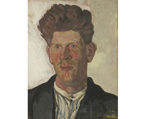 Nano Reid, Irish (1900-1981) "Portrait of a West of Ireland Labourer," O.O.C., depicting head and shoulders young man with re