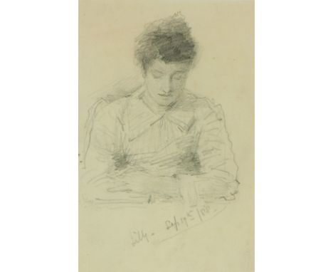 John Butler Yeats, RHA (1839-1922)  "Lily Yeats," pencil sketch, depicting young Lady seated, approx. 16cms x 10cms (6 1/2" x