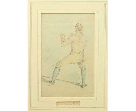 Attributed to Jack B. Yeats, RHA (1871-1957) "Champion of the Realm," 'The Boxer' pencil and watercolour, with manuscript tit
