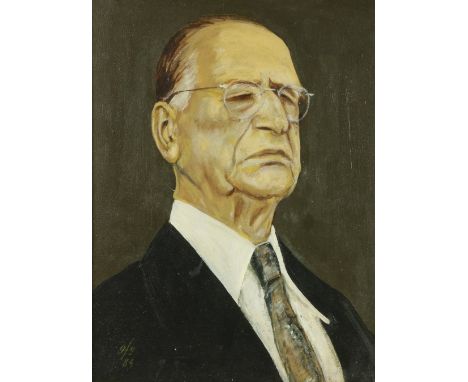Gerald Fitzgerald, Irish (XIX-XX)  "Dev at 90," O.O.C., head and shoulders portrait with De Valera wearing shirt and tie, app