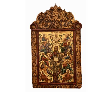 Byzantinisch-Orthodoxe antike Ikone, Materialien: Holz, Eitempera, Blattgold. Maße: 55,5 x 33,5 cm  | Byzantine-Orthodox hand