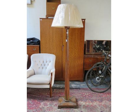 ART DECO OAK STANDARD LAMP WITH SHADE 