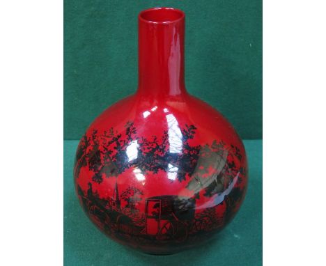 ROYAL DOULTON FLAMBE 'WOODCUT' GLAZED CERAMIC VASE, No. 1618, APPROXIMATELY 25cm HIGH 