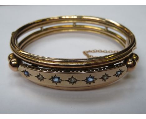 9ct GOLD VICTORIAN BANGLE SET WITH SAPPHIRES AND CLEAR STONES 