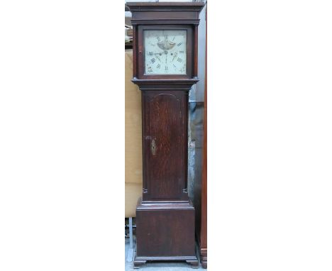 OAK CASED LONGCASE CLOCK WITH ENAMELLED DIAL, BY HOUGHTON, CHORLEY 