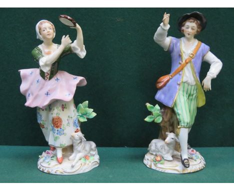 PAIR OF SITZENDORF HANDPAINTED AND GILDED CERAMIC FIGURES, APPROXIMATELY 20cm HIGH 