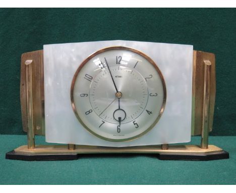 ART DECO STYLE MOTHER OF PEARL METAMEC MANTEL CLOCK, APPROXIMATELY 15cm HIGH 
