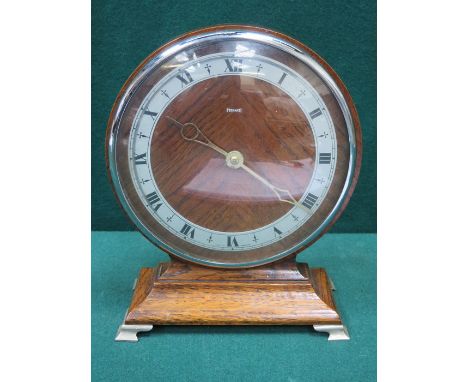 VINTAGE OAK ART DECO STYLE FERRANTI MANTEL CLOCK, APPROXIMATELY 20cm HIGH 