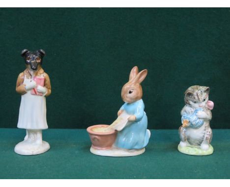 THREE BESWICK BEATRIX POTTER CERAMIC FIGURES- PICKLES BP-2, CECILY PARSLEY BP-2 AND MISS MOPPET BP-1A (AT FAULT)