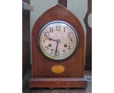 INLAID MAHOGANY CASED MANTEL CLOCK 