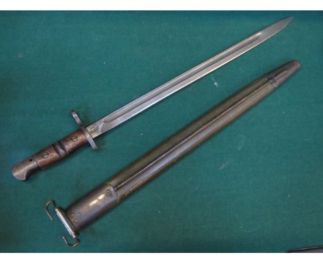 WWI US P14 RIFLE BAYONET WITH LEATHER SCABBARD DATED 1917 