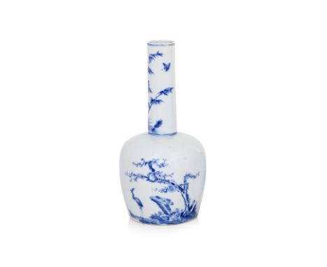 A BLUE AND WHITE VIETNAMESE MARKET 'BLEU DE HUE' PORCELAIN BOTTLE VASE 19th Century, of mallet shape, the cylindrical neck de