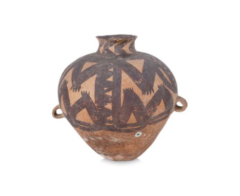 A NEOLITHIC PAINTED POTTERY JAR
Yangshao culture, Machang phase, earthenware modelled in globular form tapering to a narrow b