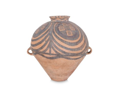 A LARGE NEOLITHIC PAINTED POTTERY JAR
Yangshao culture, Machang phase, earthenware modelled in globular form with well rounde