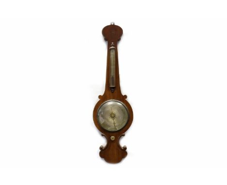 19TH CENTURY WHEEL BAROMETER AND THERMOMETERmaker Priest & Ashmore, Sheffield, the alcohol thermometer above the silvered wea