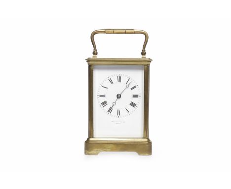 EDWARDIAN LARGE SIZE CARRIAGE CLOCKthe white enamel dial with Roman numerals, inscribed Hamilton & Inches, Paris, contained i