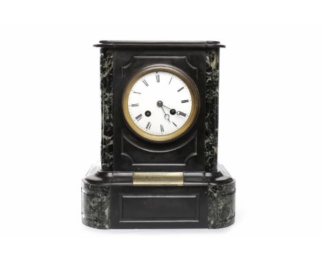 FRENCH VICTORIAN MARBLE MANTEL CLOCKmaker Richard et Cie, numbered 2538, the enamel clock face with Roman numerals and two wi
