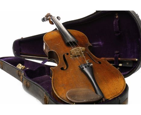 19TH CENTURY VIOLIN AFTER JOSEPH GUARNERIUSwith curled two-piece 14 inch back, bearing label 'Joseph Guarnerius fecit Cremona