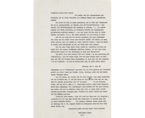 Hermann Hesse. Eigenhändige Postkarte mit Unterschrift des Schriftstellers (1877-1963) an den Humboldt-Biographen Rudolf Free