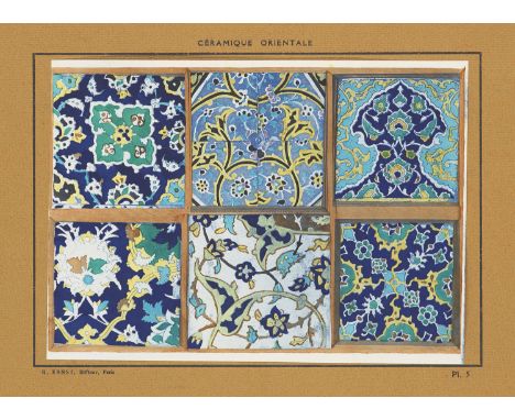 Ornamentik - - René Grandjean. Céramique Orientale. Mit 40 farbigen Tafeln. Paris, Ernst, um 1920. 3 Bll. Folio. Lose eingele