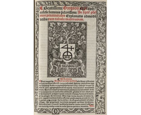 Inkunabeln - Postinkunabeln - - Papst Gregor I. Sammelband mit 6 Werken. Mit 6 Titelblättern mit wdh. Holzschnitt-Druckermark