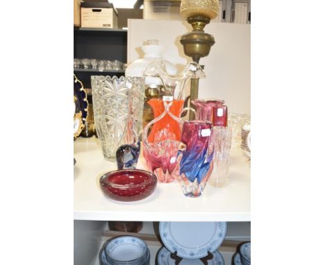An attractive mid-century Czech style vase having twisted ribbed form with shades of blue, purple and red colour, h19cm, sold