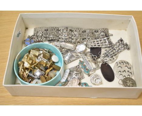 A collection of costume jewellery, including silver earrings, cufflinks and statement bracelets, etc