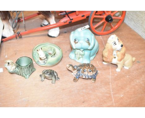 A Wade porcelain Disney dog figure, h11cm, sold together with a Wade tortoise, a Wade Kuala bear ect, ( 6 )