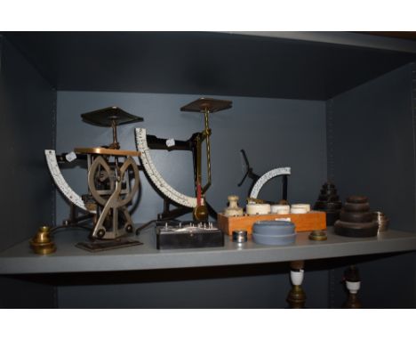 A group of weighing scales and weights ect, to include Microid metric weights by Griffin &amp; Tatlock of London.