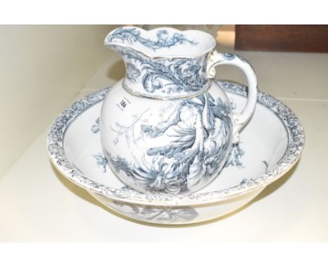 A early 20th century Doulton Burslem Perth pattern wash basin and pitcher, blue stamp to base, h23cm