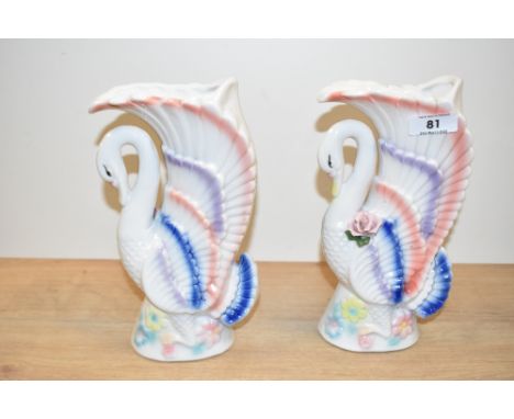 A pair of ceramic swan posy vases, h21cm