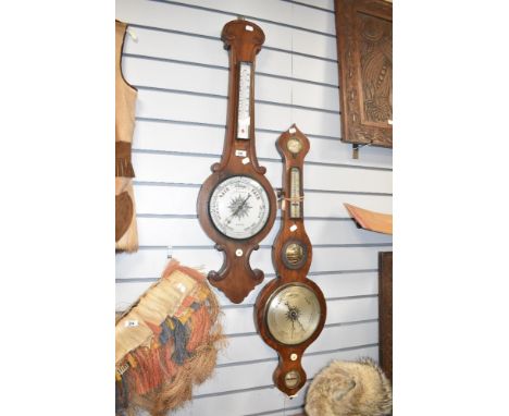 A 19th century oak cased barometer inscribed Smith of Kendal, having convex glass, thermometer, glass spirit level and origin