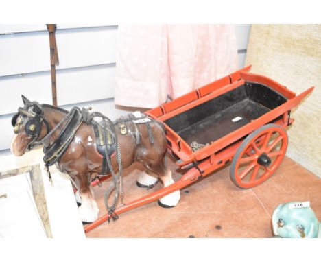 A large ceramic shire horse and cart study, L69cm