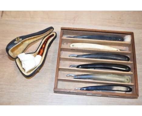 A box containing 6 vintage razor blades, to include makers Crown &amp; Sword, Otto Willms, Abram Brooksbank, Marquis and Krop