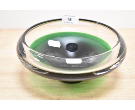 A vintage Flygsfors green glass bowl, w20cm